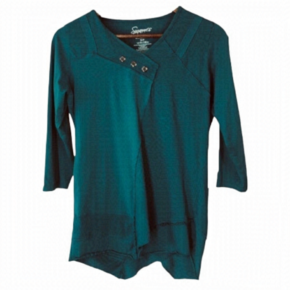 4/$45 SUZANNE’S Teal 3/4 Sleeve Asymmetrical Tunic Top XS - Picture 1 of 5